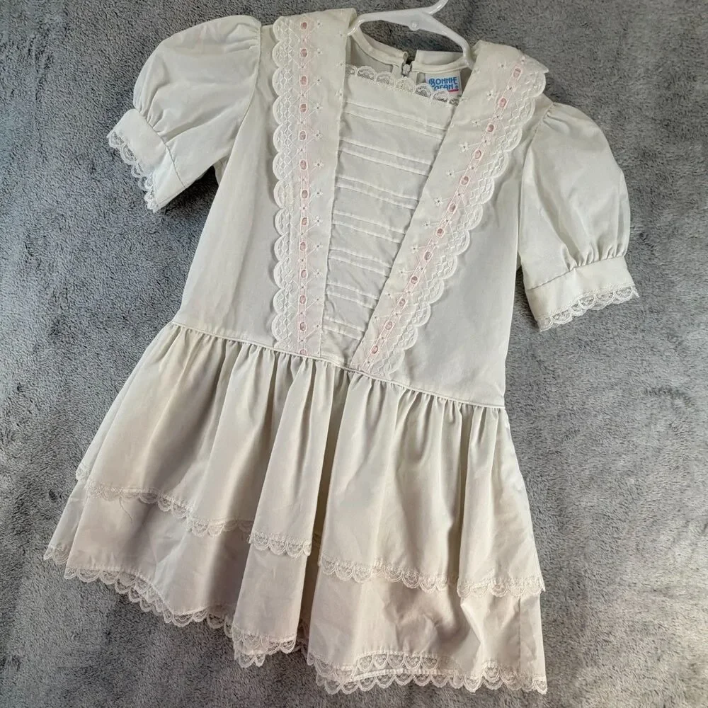 Vintage Bonnie Jean Girls Dress Size 6/6X Ivory Lace Victorian Style